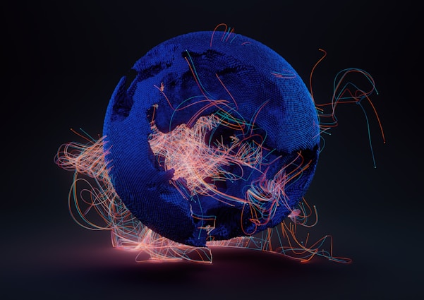 A globe rendered in wireframe, lit from below