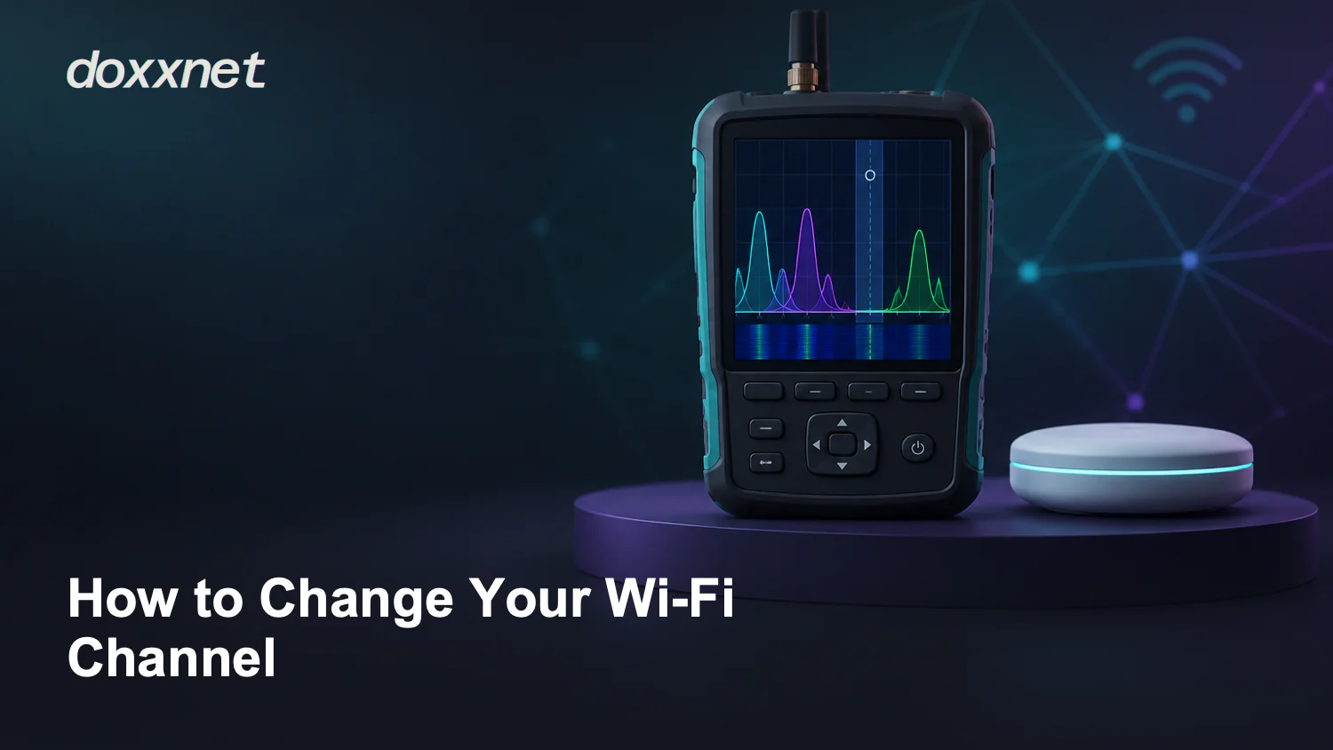 How to Change Your Wi-Fi Channel: Handheld Wi-Fi spectrum analyzer, with the doxxnet wordmark.